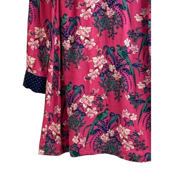 Anthropologie Women's Maeve Bird Print Polka Dot Trim Dress Pink Navy Size 4 - Picture 5 of 10